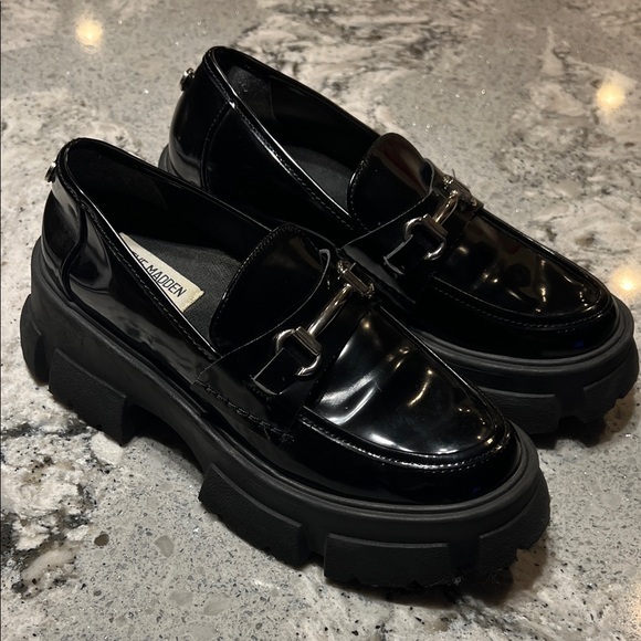 Steve Madden Shoes - Steve Madden Glossy Black Loafers Size 6.5